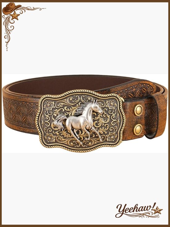 Vintage Western Cowgirl Belt Metal Buckle Faux Leather PU Leather 1.5 inch